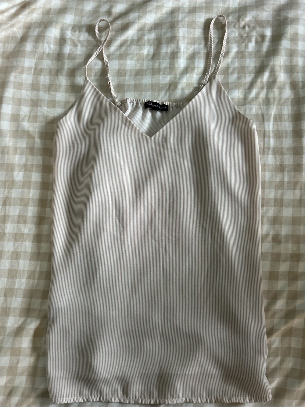 Shinestar Cream Beige Ribbed V-Neck Cami Top